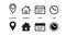 Location, Address, date, time, contact, Calendar, home. set icons vector line illustration