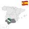 Location of Andalusia on map Spain. 3d Andalusia location sign similar to the flag of Andalusia. Quality map  with regions Kingdom
