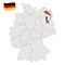 Location of Berlin on map Federal Republic of Germany. 3d Berlin location sign similar to the flag of Berlin. Quality map of Germa