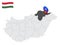 Location Borsod-Abauj-Zemplen County on map Hungary. 3d location sign similar to the flag of  Borsod-Abauj-Zemplen.