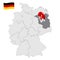 Location of Brandenburg on map Federal Republic of Germany. 3d Brandenburg location sign similar to the flag of Brandenburg. Quali