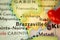 Location Brazzaville in Congo, map with push pin close-up, travel and journey concept with marker, Africa