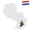 Location Caazapa Department on map Peru. 3d location sign similar to the flag of Caazapa. Quality map  with  provinces Republic of