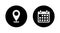 Location and calendar icon vector in circle background. Address and date sign symbol