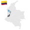 Location of Cauca`s Valley on map Colombia. 3d Cauca`s Valley location sign. Flag of Cauca`s Valley. Quality map with regions