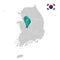 Location of Daejeon on map South Korea. 3d location sign similar to the flag of Daejeon. Quality map  with  provinces of  South Ko