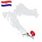 Location Dubrovnik-Neretva County on map Croatia. 3d location sign similar to the flag of  Dubrovnik-Neretva County. Quality map