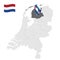 Location of Friesland  on map Netherlands. 3d location sign similar to the flag of Friesland. Quality map  with  provinces of  Net