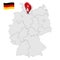 Location of Hamburg on map Federal Republic of Germany. 3d Hamburg location sign similar to the flag of Free and Hanseatic city of