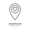 Location icon with heart, Editable stroke Vector illustration