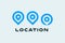 Location icon set, round pin symbols, place pointer, blue flat minimal style logo concept for map navigation or search