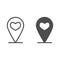 Location indicator with heart line and solid icon, lovely place concept, Favorite location sign on white background, GPS