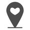 Location indicator with heart solid icon, lovely place concept, Favorite location sign on white background, GPS pointer