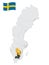 Location Kronoberg County on map Sweden. 3d location sign similar to the flag of  Kronoberg County. Quality map  with regions of