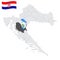 Location Lika-Senj County on map Croatia. 3d location sign similar to the flag of  Lika-Senj County. Quality map  with regions of