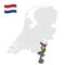 Location of  Limburg  on map Netherlands. 3d location sign similar to the flag of Limburg. Quality map  with  provinces of  Nether