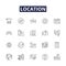 Location line vector icons and signs. Position, Area, Spot, Site, Setting, Region, Realm, Spotting outline vector