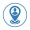 Location, locate us, navigation icon. Blue vector sketch.
