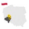 Location of  Lower Silesia Province on map Poland. 3d location sign similar to the flag of Lower Silesia. Quality map  with  provi