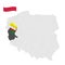 Location of  Lubusz Province on map Poland. 3d location sign similar to the flag of Lubusz. Quality map  with  provinces of  Polan