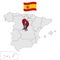 Location of  Madrid on map Spain. 3d Madrid location sign similar to the flag of Madrid. Quality map  with regions Kingdom of Spai