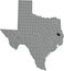 Location map of the Angelina County of Texas, USA