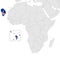 Location Map of Cape Verde on map Africa. 3d Republic of Cape Verde flag map marker location pin. High quality map of  Cape Verde.