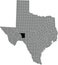 Location map of the Crockett County of Texas, USA