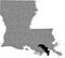 Location map of the Lafourche Parish of Louisiana, USA