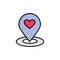 Location, Map, Location Finder, Pin, Heart  Flat Color Icon. Vector icon banner Template