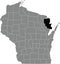 Location map of the Marinette County of Wisconsin, USA