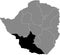 Location map of the Matabeleland South province of Zimbabwe