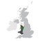 Location Map of Wales on map United Kingdom of Great Britain. 3d Wales flag map marker location pin. High quality map of Great Bri