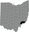 Location map of the Washington County of Ohio, USA