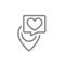 Location mark with heart in speech bubble line icon. Lovely place, love direction, like, rating, donation symbol