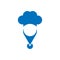 location marker and blue chef hat icon logo