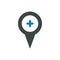 Location marker pin place plus pointer position icon