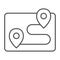 Location markers and route thin line icon, Navigation concept, From point to point distance with two pin sign on white