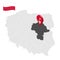 Location of  Mazovia on map Poland. 3d location sign similar to the flag of Mazovia. Quality map  with  provinces of  Poland for y