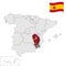 Location of Murcia on map Spain. 3d Murcia location sign similar to the flag of Murcia. Quality map  with regions Kingdom of Spain