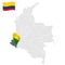 Location of Narino on map Colombia. 3d Narino location sign. Flag of Narino. Quality map with regions Republic of Colombia