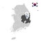 Location of North Gyeongsang on map South Korea. 3d location sign similar to the flag of Gyeongsangbuk-do. Quality map  with  prov