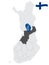 Location North Ostrobothnia Region  on map Finland. 3d location sign similar to the flag of  North Ostrobothnia. Quality map  with