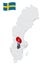 Location Orebro County on map Sweden. 3d location sign similar to the flag of  Orebro County. Quality map  with regions of  Sweden