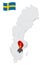 Location Ostergotland County on map Sweden. 3d location sign similar to the flag of Ostergotland County. Quality map  with regions