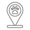 Location pin with pet paw print thin line icon, pets concept, map pointer with pawprints vector sign on white background