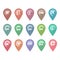 Location pin pointer for places, cafe, restaurant colorful vector long shadow icon set for maps