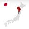 Location of  Prefecture Akita on map Japan. 3d Akita location mark. Quality map  with regions of Japan for your web site design, a