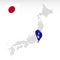 Location of Prefecture Chiba on map Japan. 3d Chiba location mark. Quality map  with regions of Japan for your web site design, ap
