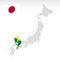 Location of Prefecture Ehime on map Japan. 3d Ehime location mark. Quality map  with regions of Japan for your web site design, ap